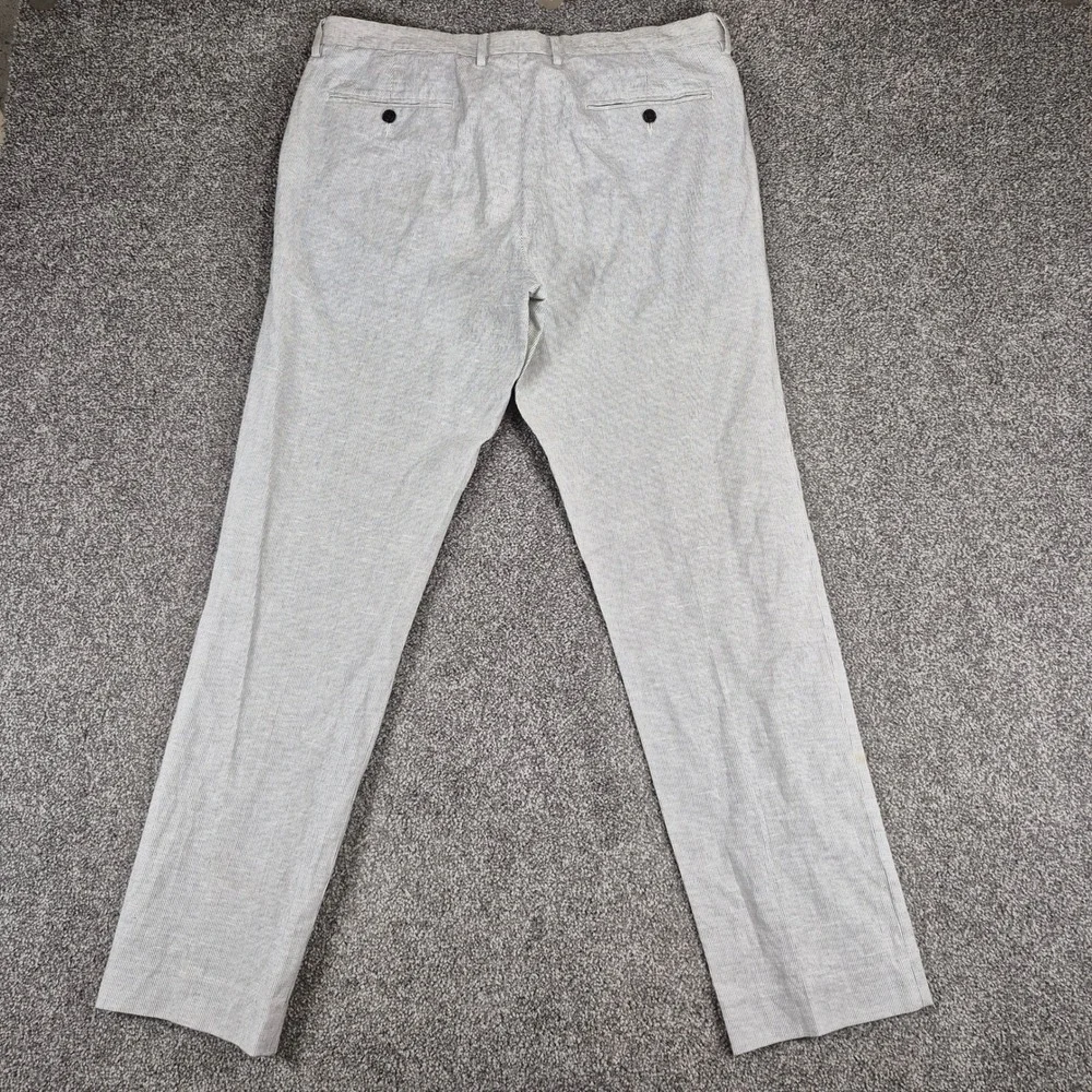 J.Crew Bowery Linen Cotton Pants Mens 34x32 Slim Fit White Black Pinstripe
